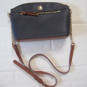 Anne Klein navy blue shoulder bag with gold chain and adjustable leather strap